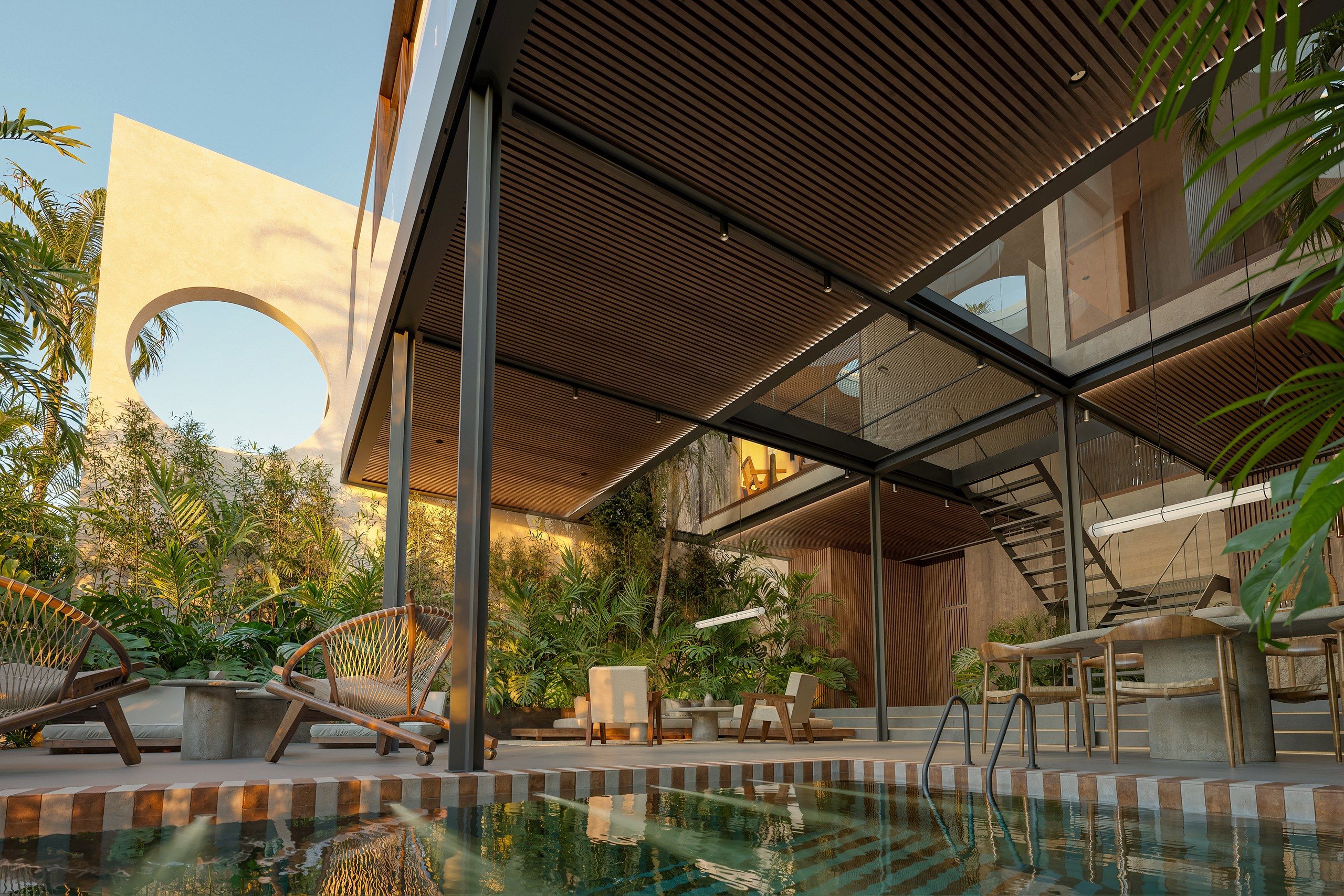 Open living pavilion by the private pool